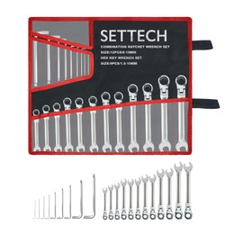 SETTECH 21PCS Flexible Ratcheting Wrench Set,12PCS Metric Wrench Sets CR-V flex head ratchet,9PCS Allen Wrenches,Combination Spanner Wrench tool set