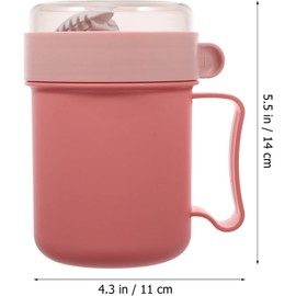 Taza de Desayuno Portátil Rosa con Tapa y Cuchara para Avena Recipiente para Yogurt y Granola, Plástico Compacto Antifugas, Contenedor para Comida y Sopa, Uso Diario
