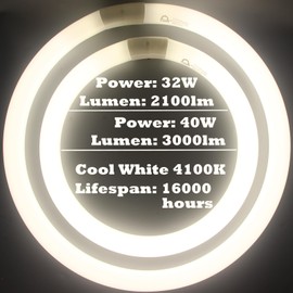 COOGGALAN FC16T9/CW 40W & FC12T9/CW 32W Cool White Set, 12 inch T9 32 Watts & 16 inch 40 Watts Round Fluorescent Light Bulb, Circular Bulb Kitchen and Bath, 841 4100K, G10q 4 pin Prong