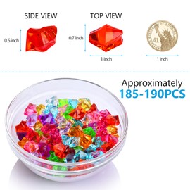 180-190pcs Premium Multicolored Fake Crushed Ice Rock Plastic Gems Jewels Acrylic Ice Rock Crystals Treasure Fake Diamonds Plastic Ice Cubes for Kids Toy Decoration Wedding Display Vase Fillers Crafts