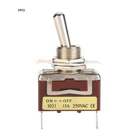 5 Piezas 6.3 Pines Rápidos 1021 Mini Interruptor de Palanca 2 Pines 2 Posiciones ON OFF Interruptor de Palanca 15A 250V con Orificio de Montaje de 12mm Mini Interruptor de Palanca
