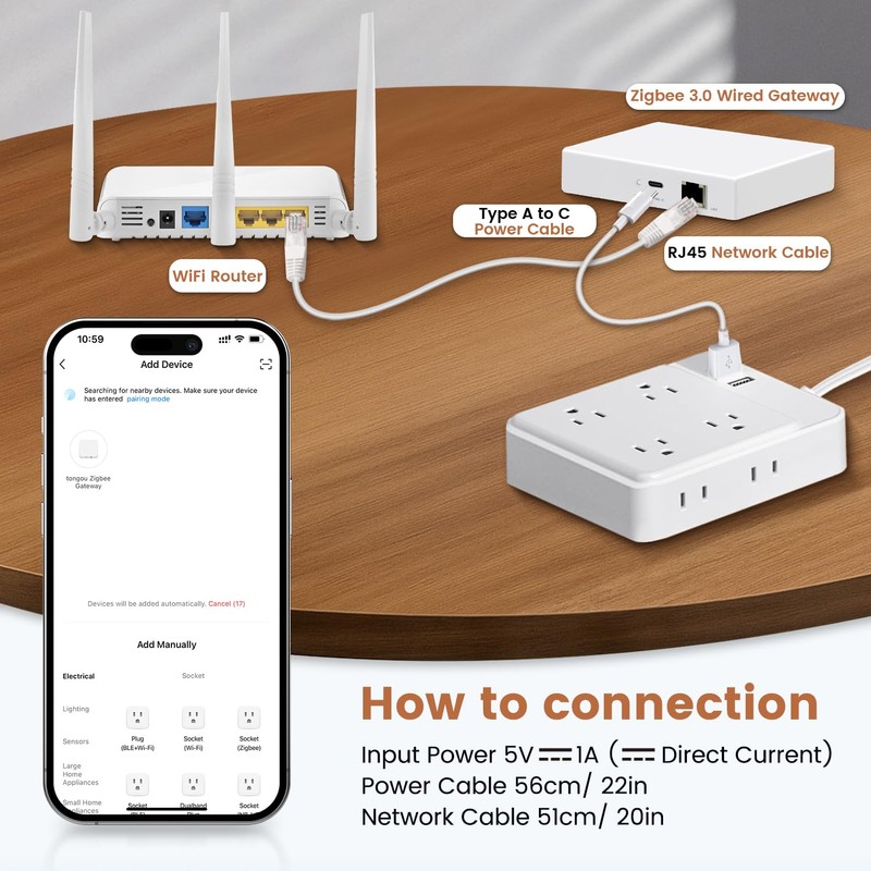 TONGOU Zigbee 3.0 Smart Home Wired Hub/Gateway, 5VDC 1A No