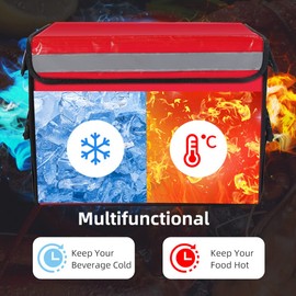 Red Insulated Bags For Food Delivery XL - 18.1" x 13.8" x 13.8", Commercial Insulated Food Delivery Bag w/ Divider, Waterproof & Foldable Catering Bag Food Deliveries, Delivery Pizza Bags 12 Inches