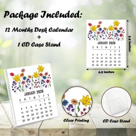 Desk Calendar 2026, 12-Month School Year Calendar, Floral Monthly Desktop Calendar, Small Desk Calendar 2026 for Home Office Table Desk Decoration, Gifts for Friends Coworkers-03