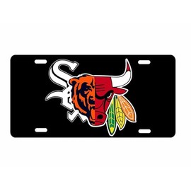 Sport Teams Combined Logos Novelty Front Plates Decorative Vanity Aluminum Sign, 12 x 6 inch (Chicago Sx)