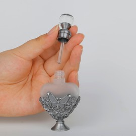 SEVENBEES 10ml Decorative Vintage Silver Perfume Bottles Glass Refillable Frosted Lotion Bottle Empty Essential Oils Bottles with Alloy Dragonfly Figurines for Women or Girls