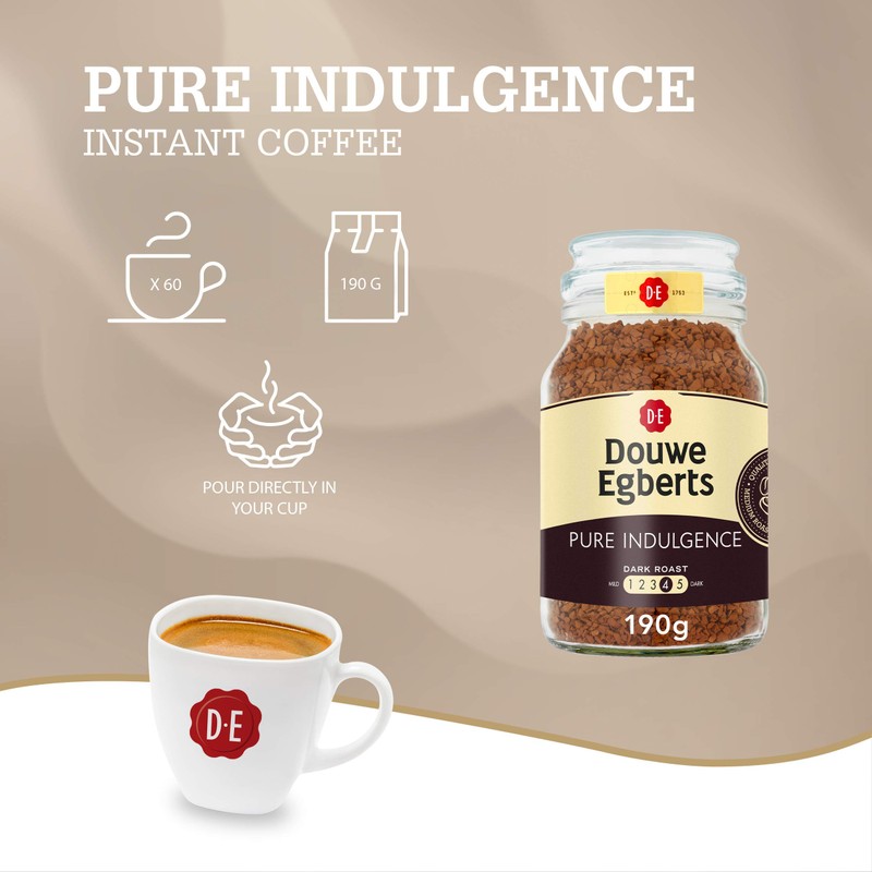Douwe Egberts Pure Indulgence Instant Coffee in Jar, Dark Roast,