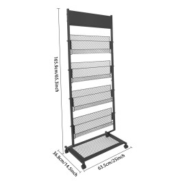 5 Tier Magazine Rack Stand Metal Rolling Literature  Newspaper Display Holder