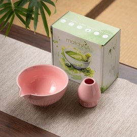MatchAiA 2 Pcs Matcha Set - Matcha Bowl with Spout, Matcha Whisk Holder, Premium Kit for Traditional Matcha, Modern Lattes, and Tea Ceremonies (Pink) (Bamboo Whisk Sold Separately)