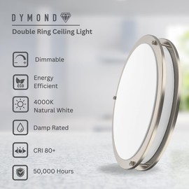 DYMOND LED Ceiling Light Fixture Flush Mount 4000K Natural Daylight Dimmable Surface Mount Brushed Nickel Ceiling Lamp for Kitchen, Hallway, Bathroom, Bedroom, Closet (14 Inch)