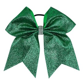 Glitter Cheer Bow Girls Hair Bows Ponytail Holder Hair Ties cheer bows, cheerleader bows for girls.(FS22) (Glitter Cheer Bow Green)