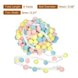 uxcell 8 Yards Pom Pom Ball Fringe Trim, Ribbon Sewing DIY Projects Accessory for Home Curtain Clothes Pillow Decoration, Mixed Color