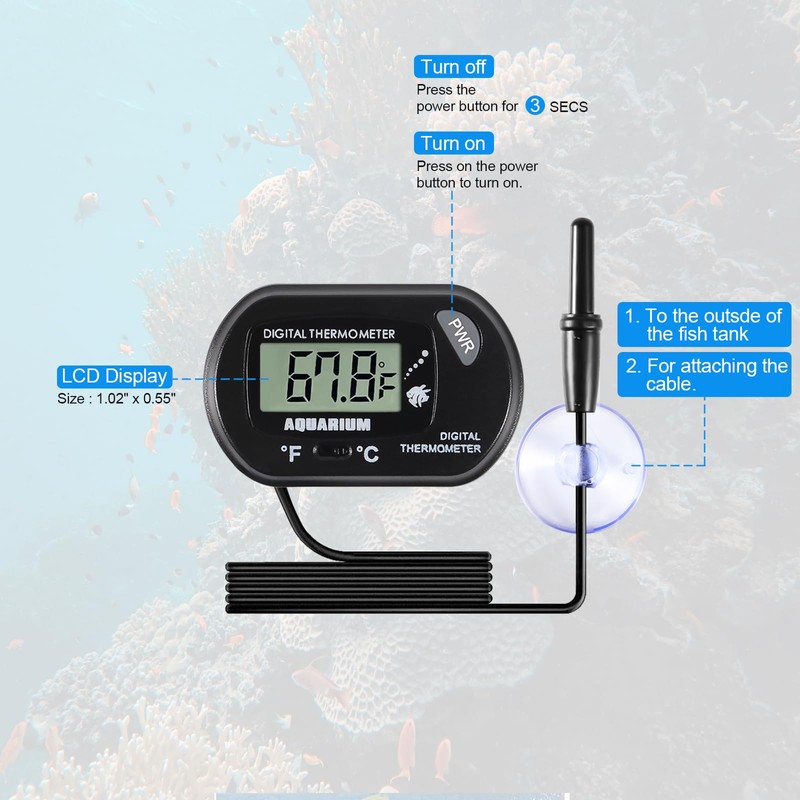 AEDIKO 2pcs Aquarium Thermometer LCD Digital Fish Tank Thermometer with