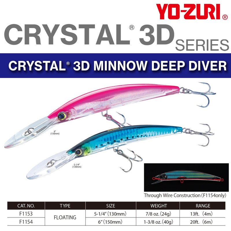Yo-Zuri Crystal 3D Minnow Deep Diver Lure, Blue Silver, 6-Inch