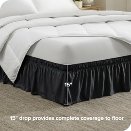 Bare Home Wrap Around Bed Skirt - for Cal King Size Beds with 15 inch Tailored Drop - Easy Fit Elastic Strap - Adjustable and Ruffled Style - Wrinkle, Fade, and Stain Free (Cal King, Black)