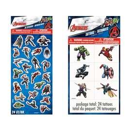 Avengers Party Power-Pack: 24 Tattoos & 24 Puffy Stickers Bundle - For Earth's Mightiest Fans! - Essential Party Supplies & Favors