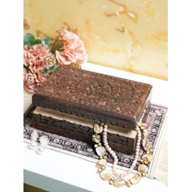 AMERINDIAN Wooden Jewelry Box Jewelry Box Tarot Box Celestial Home Decor Witch Box Tree of Life Motif Trinket Urn Box Decorative Storage Bin (Brown)