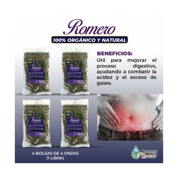 Natural de Mexico USA Romero Rosemary Herbs Tea mejora el proceso digestivo 1 Libra (4 de 4 oz)-453g.
