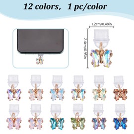 PLIGREAT Pack of 12 Colourful Butterfly Charm Dust Plugs Compatible with Type C/USB C Charging Port Anti-Dust Plug Phone Port Dustproof for Type C Charging Port Plug