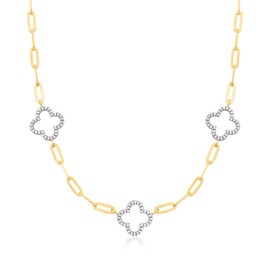 Ross-Simons Charles Garnier .40 ct. t.w. CZ Clover Station Paper Clip Link Necklace in 2-Tone Sterling. 17 inches
