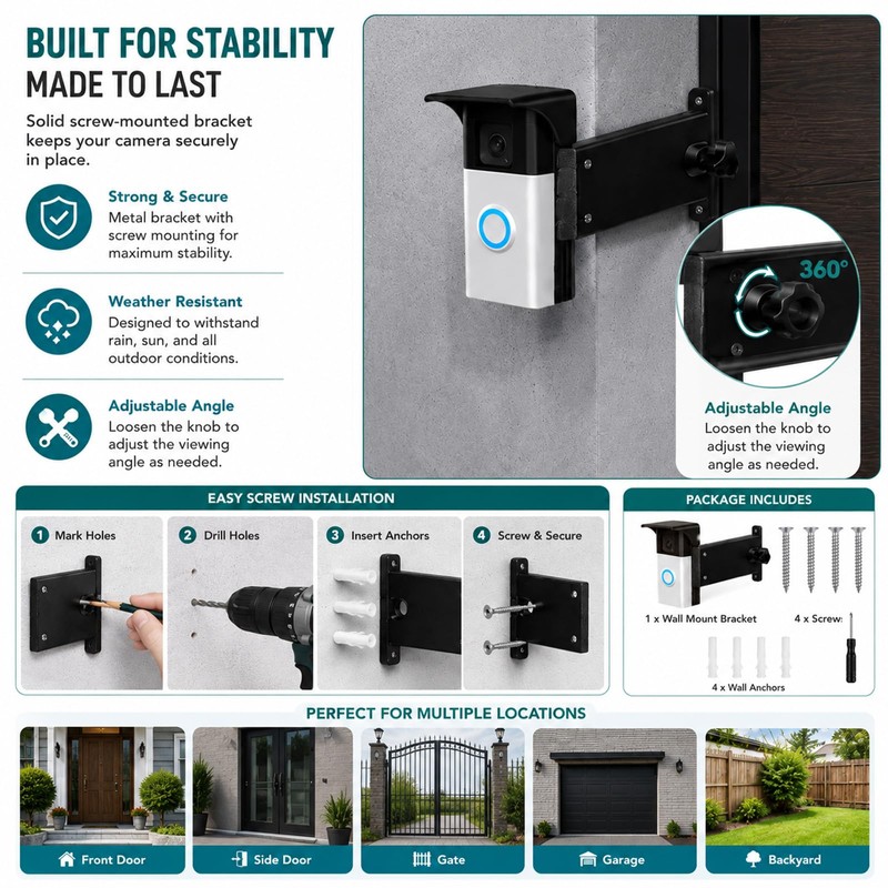 Adjustable Doorbell Brick Extender Mount Compatible with Ring Battery Doorbell,