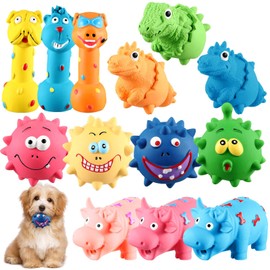 RoundFunny 13 Pcs Squeaky Dog Toys Durable Latex Squeaker Puppy Chew Rubber Dog Toys Boredom Animals Interactive Dog Toys Colorful Funny Fetch Toy for Small Medium Breed