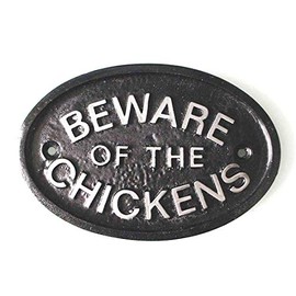 Silver "Beware of the Chickens" Coop,Gate or Wall Sign in Black With Silver Raised Lettering