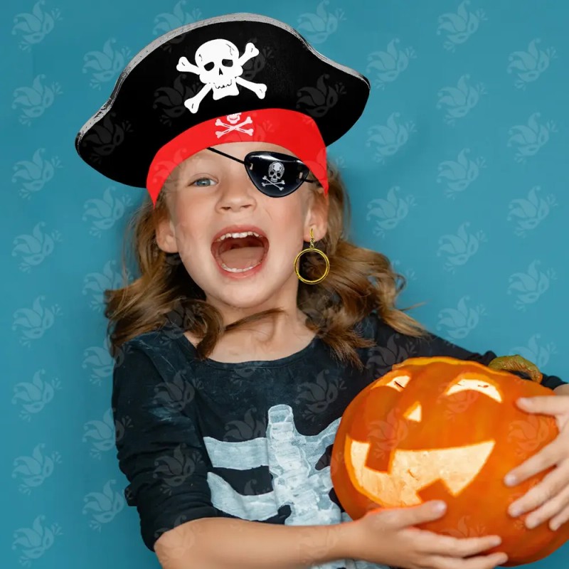 Sombrero Pirata Plata Y Parche Calavera Fiesta Halloween Dis