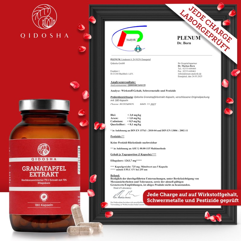 QIDOSHA Pomegranate Extract Capsules High Dosage, 70% Ellagic Acid, 180