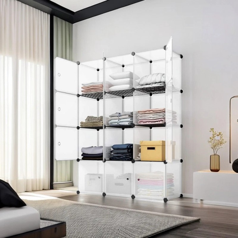 4-Tier Closet Storage Cabinet - 12-Cube, Modular & Matte ​Wardrobe