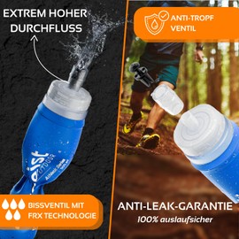 zeitgeist OUTDOOR Soft Flask 500 ml FRX Pro (Set of 2) Running Bottle, TPU, BPA-Free, Folding Bottle, Foldable Water Bottle for Running, Trail, Running, Cycling, Jogging, Sports (Blue)