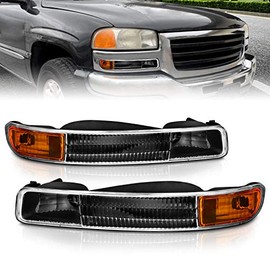 AmeriLite for 1999-2006 GMC Sierra Yukon XL Black Front Bumper Lights Turn Signal Parking Lamps Assembly - Driver and Passenger Side