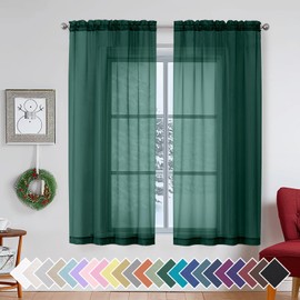Aiyufeng Hunter Green Sheer Curtain Drapes 63 Inch Length 2 Panels for Living Room, Light Filtering Voile Green Drapes for Bedroom, Patio, Sliding Door, Each 40" W x 63" L