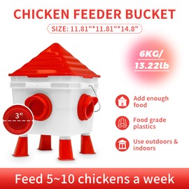 Chicken Feeder and Waterer Set, 13 Pounds Chicken Feeders No Waste Bucket and 2 Gallons Chicken Waterer Chicken Vegetable Hanging Feeder