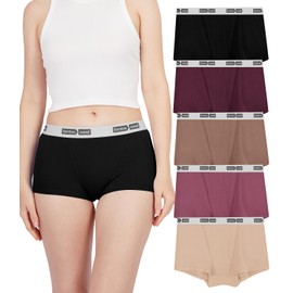 BAMBOO COOL Womens Boxer Briefs Underwear Soft Stretch Boy Shorts Panties for Women, 5-Pack XL