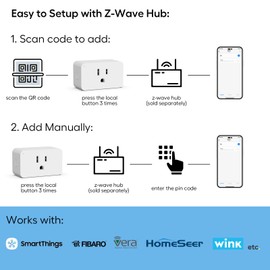 Zwave Plug 800 Series 2 Pack, Zwave Outlet Built-in Repeater Range Extender, Mini Zwave Smart Plug Work with SmartThings, Wink, Alexa, Google Assistant, Z-Wave Hub Required, FCC and ETL Listed, 1875W