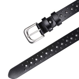 TEAMMAO Women's Leather Belt 110-180 cm Normal Large Size Leather Belt Hollow Flower Design Belt 3.0 cm Wide Women's Belt Black Work Belt Waist Belt Women's Jeans Belt, black