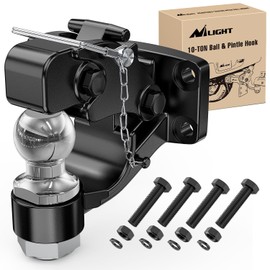 Nilight Pintle Hook Trailer Hitches Receiver Hook Combination 2” Hitch Ball with Mounting Kit, 12000LBS Black Bolt On Adjustable Powder-Coated,2 Years Warranty