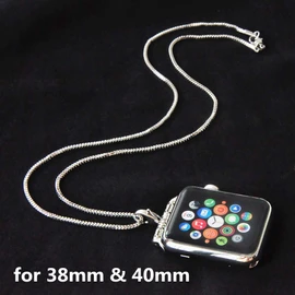 Stainless Steel Chain Necklace Smartwatch Band 38mm Series 3 2 1 / 40mm Series 4 New Polished Silver Metal Box Chain Strap Rope Neckband Replacement Accessories Wearable Technology Women Men