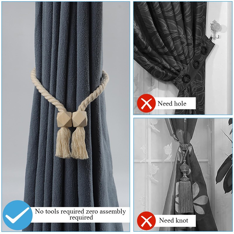 CHAOTEMAI 2 PCS Magnetic Curtain Tie Backs, Linen Fabrics Tie