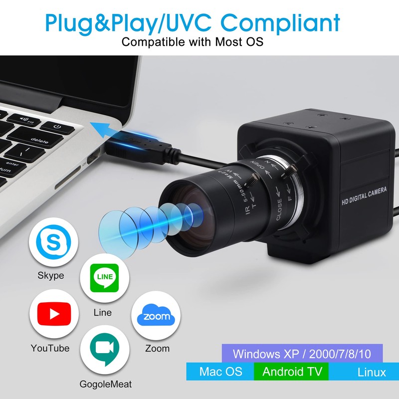 G Varifocal Lens USB Camera 10X Optical Zoom Webcam, 5-50