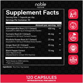 Ashwagandha Supplement with Turmeric, Rhodiola Rosea, Ginger Root, and Black Pepper Extract - 90 Veg Capsules - Equivalent to 5200mg of Natural Ingredients