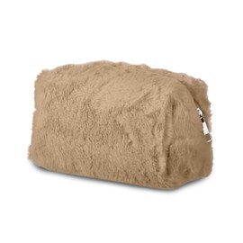 Fycyko Compatible with Makeup Bag Warm Solid Color Fur Toiletry Bag Women Travel Makeup Bag Organizer Mini Cosmetic Bag for Women Girls, brown, Cosmetic bag