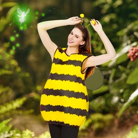 Joykindom Joykindom Bienen Kostüm Damen - Bienenkostüm Erwachsene Karneval Kostüm mit Bienen Haarreif Flügel Kleid Hummel Kostüm Damen für Fasching Verkleidung XL