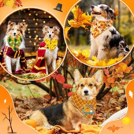 60 Pcs Fall Dog Bandanas Bulk Adjustable Dog Scarves Pumpkin Turkey Puppy Bandanas Autumn Pet Neckerchief Washable Thanksgiving Holiday Bandana for Small Medium Large Dog Pet Grooming Accessories