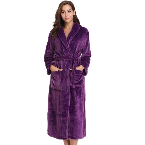 Vlazom Dressing Gowns, Unisex Soft Robe Cosy Terry Towelling Bathrobe for Women/Men, Purple, 16-18