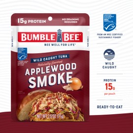 Bumble Bee Applewood Smoke Seasoned Tuna, 2.5 oz Pouches (Pack of 12) - Ready to Eat - Wild Caught Tuna Packet - 15g Protein per Serving - Gluten Free