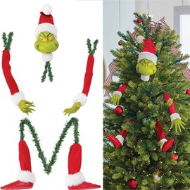 Grinch Decoration for Christmas Tree, Funny Christmas Tree Decoration, Christmas Grinch Body Ornament, Grinchs Elf Head/Arm/Leg for Christmas Tree Stole, Elf Filled Leg Stuck Tree Topper Ornaments