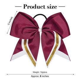 8 PCS Large Cheer Hair Bows 8" Glitter Hair Bows Gold Maroon Sparkly Cheerleading Softball Team Bow Hair Accessories for cheerleaders football Competition Sports