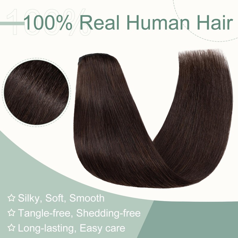 Clip in Hair Extensions Real Human Hair Dark Brown Hair